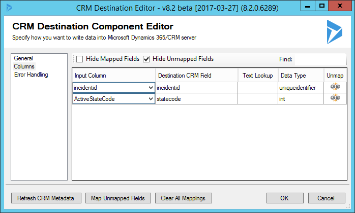 Re-open CRM Record - Column Mappings